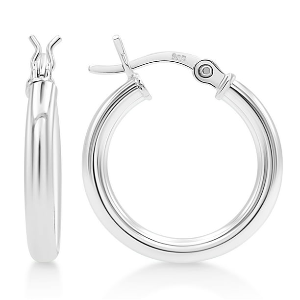 16 mm Sterling Silver Small Hoop Earrings Channel Set Square CZ 5/8 in 